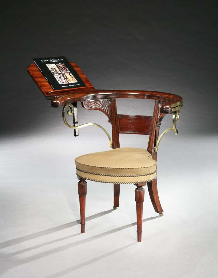 A REGENCY BRASS MOUNTED MAHOGANY READING CHAIR